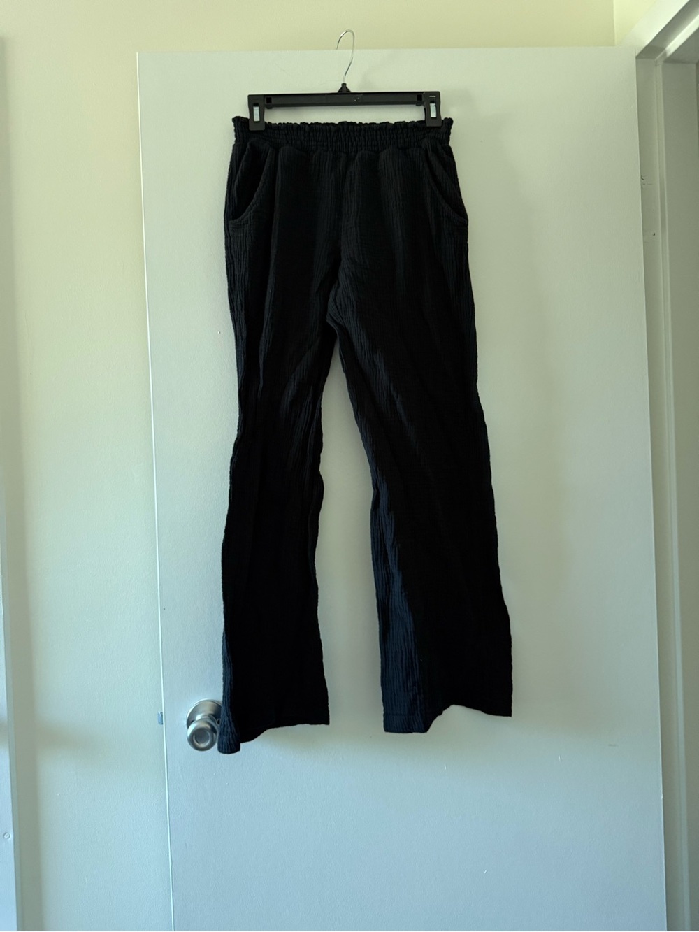 DREW Black Wide-Leg Elastic-Waist Pants